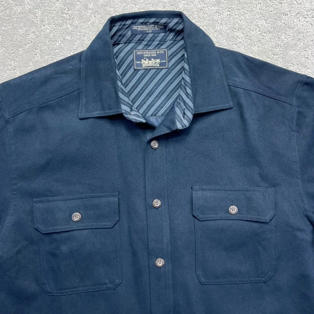 Levis Shirt Jacket Mens L Navy Blue Lined Cotton Chamois Pockets Chore Shacket